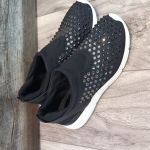 MICHAEL KORS ACE TRAINER SNEAKER SHOES BLACK RHINESTONE SIZE 5.5 SLIP ON